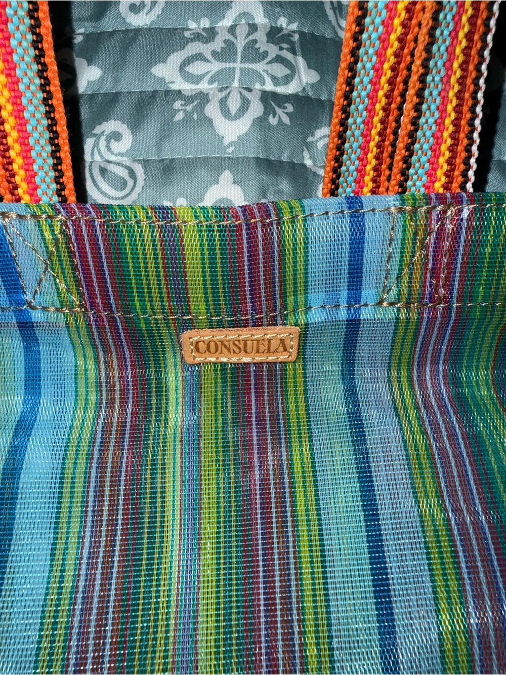 Consuela Multicolor Striped Tote - Blue, Green & Orange Accents - Picture 2 of 7